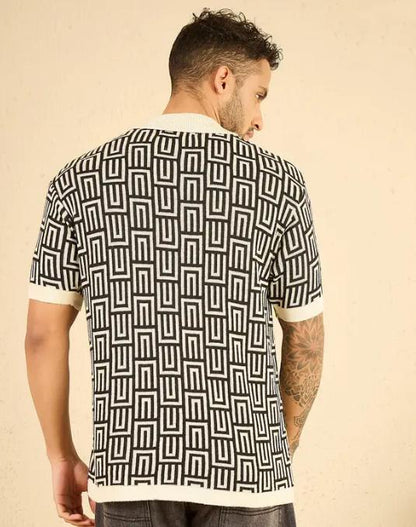 Tim Cooper Switzerland Monogram Patterned Knit Polo Sweat T-Shirt