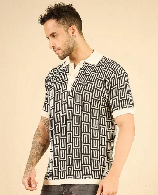 Tim Cooper Switzerland Monogram Patterned Knit Polo Sweat T-Shirt