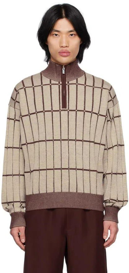 Tim Cooper Switzerland Checkered Quarter-Zip Knit Sweater