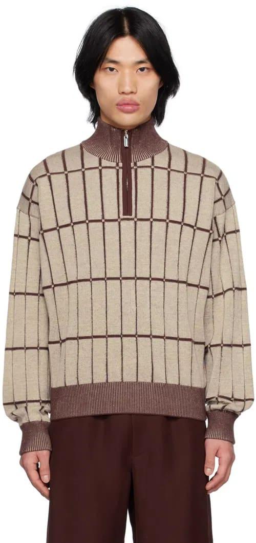 Tim Cooper Switzerland Checkered Quarter-Zip Knit Sweater