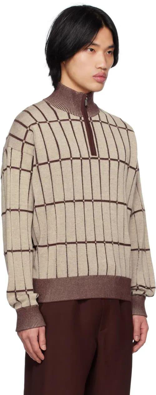 Tim Cooper Switzerland Checkered Quarter-Zip Knit Sweater