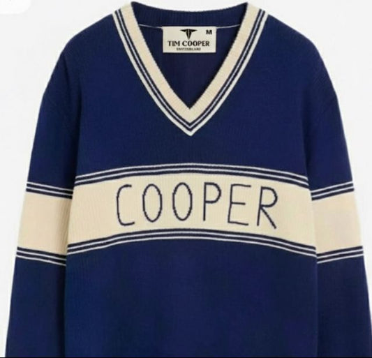 Navy Blue "COOPER" V-Neck Sweater by Tim Cooper