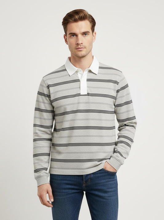 Tim Cooper Switzerland Grey Striped Long Sleeve Rugby Sweater