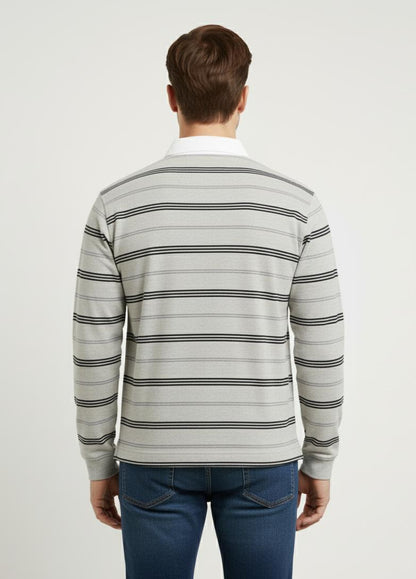 Tim Cooper Switzerland Grey Striped Long Sleeve Rugby Sweater