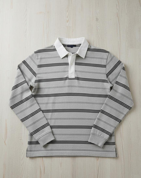 Tim Cooper Switzerland Grey Striped Long Sleeve Rugby Sweater