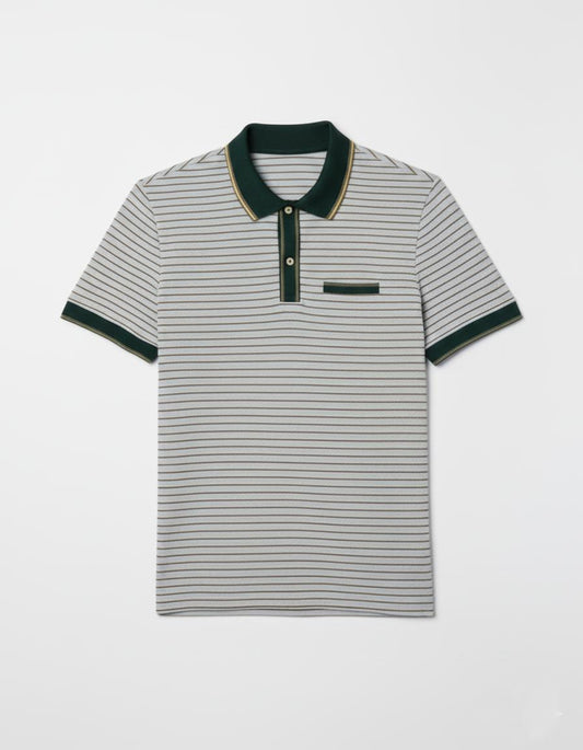 Tim Cooper Switzerland Striped Sweat T-Shirt with Contrast Collar