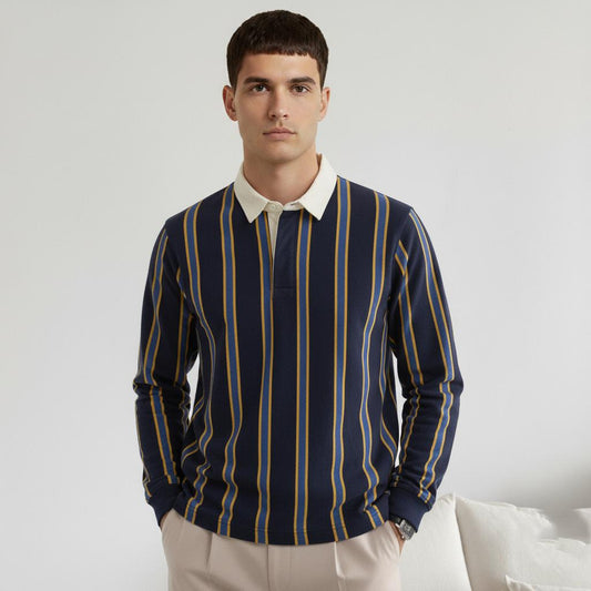 Tim Cooper Switzerland Navy Blue Striped Long Sleeve Sweater