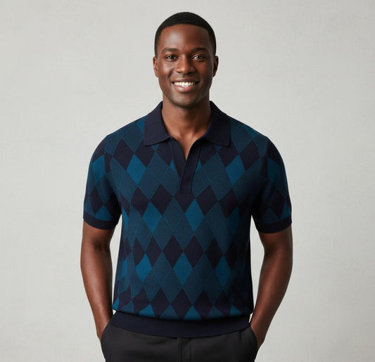 Tim Cooper Switzerland Confident Blue Argyle Knit Sweat T-Shirt