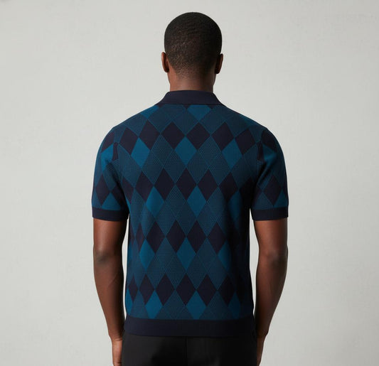 Tim Cooper Switzerland Confident Blue Argyle Knit Sweat T-Shirt