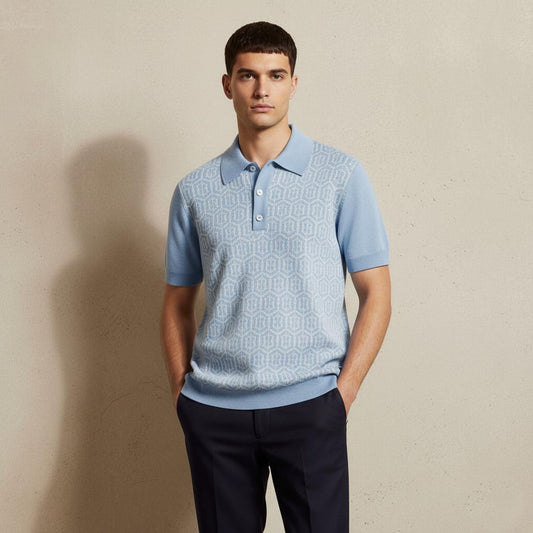 Tim Cooper Switzerland Light Blue Geometric Knit Sweat T-Shirt
