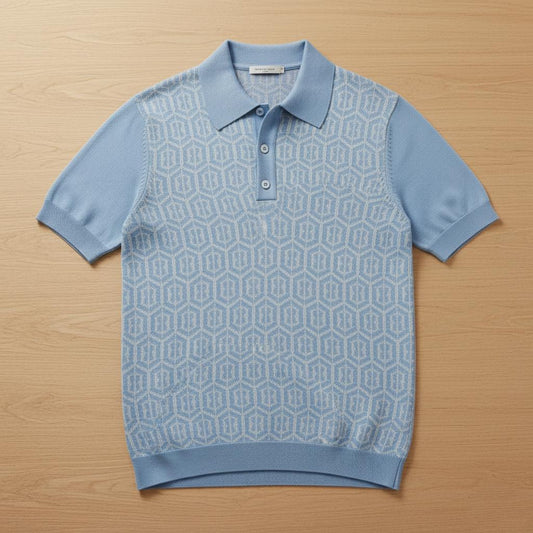 Tim Cooper Switzerland Light Blue Geometric Knit Sweat T-Shirt