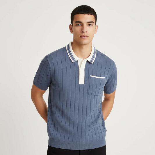 Tim Cooper Switzerland Textured Knit Sweat T-Shirt in Slate Blue