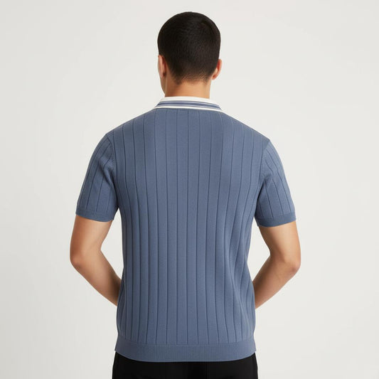 Tim Cooper Switzerland Textured Knit Sweat T-Shirt in Slate Blue